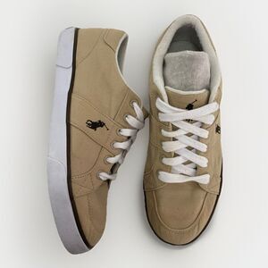 Polo Ralph Lauren Harold Sneakers Men’s 8.5D Tan Canvas Lace Up Casual Preppy